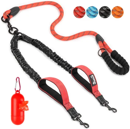 Miniatura 8 de SlowTon Correa doble para dos perros – Correa para perro sin enredos, correa giratoria de 360° reflectante doble para perro con dos asas acolchadas