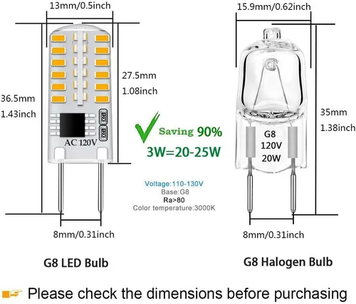 Miniatura 2 de Bombilla LED G8 regulable 3W blanco cálido 3000K T4 base bi-pin 120V 20W-25W reemplazo de bombilla halógena para debajo del gabinete, iluminación