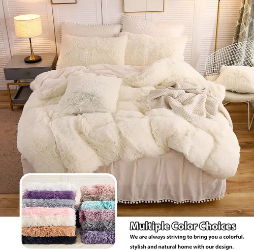 Miniatura 6 de LIFEREVO - Juego de 2 fundas de almohada de pelo sintético esponjoso color crema, 18 x 18 pulgadas, fundas de almohada decorativas de lujo