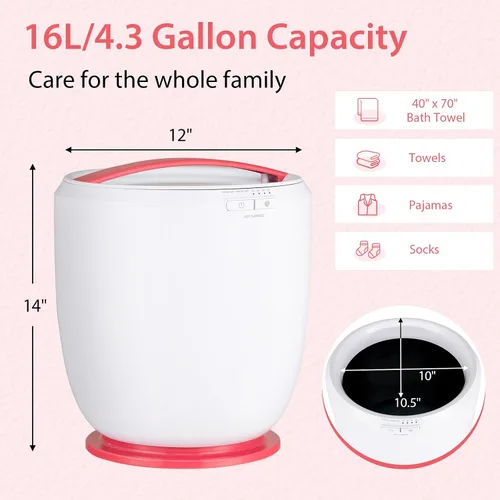 Miniatura 2 de Tangkula Cubo calentador de toallas, calentador de toallas de encimera para baño con soporte de aromaterapia, apagado automático y temporizador