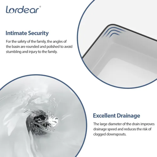 Miniatura 4 de Lordear Lavabo Rectangular de Baño Tipo Vasija 24X14 Pulgadas Lavabos de Baño Blancos de 24 Pulgadas con Borde Negro Lavabo de Cerámica Sobre