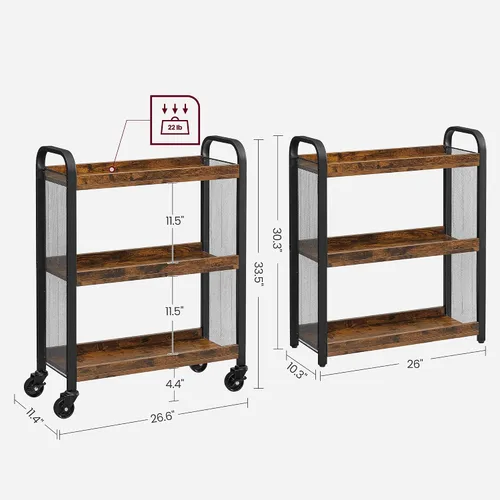 Miniatura 5 de VASAGLE LILEA Collection - Carrito de almacenamiento con cesta de tela, carrito utilitario rodante de 3 niveles con ruedas y estantes, para sala