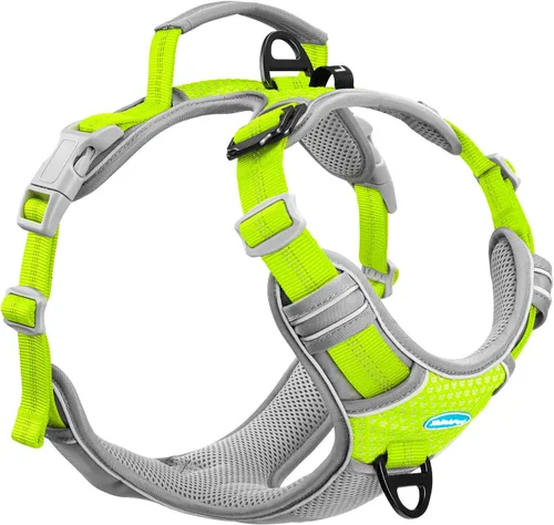 ThinkPet Arnés deportivo transpirable, antitirones para perro, con asa, arnés reflectante y ajustable para perros medianos o grandes, clip trasero y