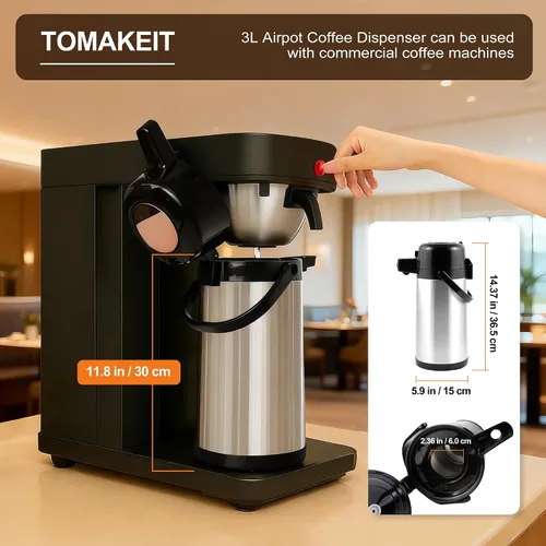 Miniatura 2 de Airpot - Jarra de café para mantener el calor, dispensador de café térmico de 102 oz/3 litros con bomba, dispensador de bebidas calientes de acero