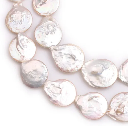 Miniatura 3 de Cuentas de perlas cultivadas de agua dulce para hacer joyas, piedras preciosas naturales de 0.906 x 1.024 in, moneda blanca grande grande de 15