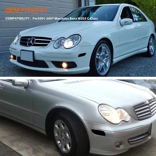 Miniatura 6 de ADIIL Kit de luces de marcador lateral de parachoques delantero de lente ahumada compatible con Mercedes-Benz W203 Clase C 2001-2007, reemplaza