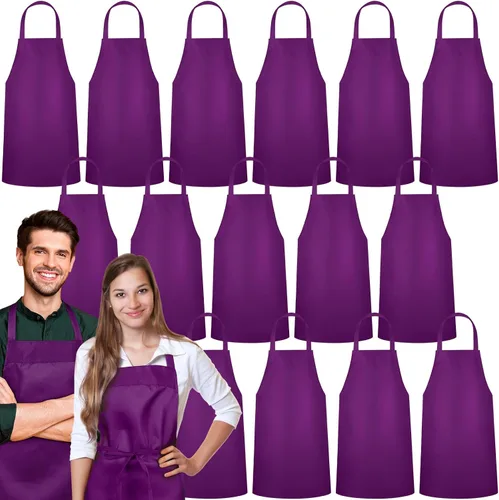 Miniatura 9 de Foaincore Paquete de 36 delantales con peto, delantales lisos a granel para hombre y mujer, delantal unisex para adultos, lavable a máquina, Negro