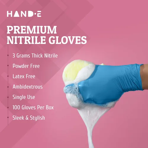 Miniatura 7 de Guantes desechables de nitrilo azul Hand-E Touch - Guantes de examen médico sin látex, sin polvo, seguros para alimentos, para cocinar