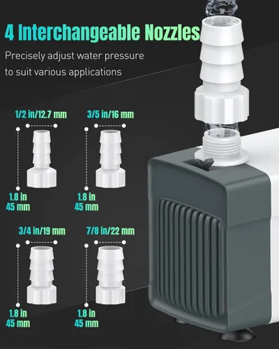 Miniatura 4 de Pawfly Bomba de fuente de 210 GPH, bomba de agua sumergible de 15 W con elevación de 5.2 pies de alto y 4 boquillas, bomba de fuente de agua