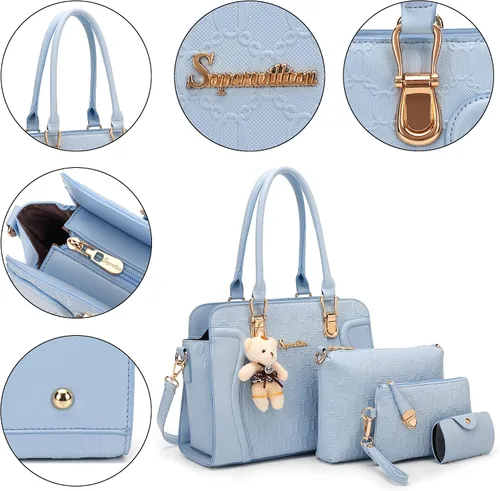 Miniatura 30 de Bolsos de mano de moda para mujer, bolsa de hombro, asa superior, bolsa de mano, juego de 4 piezas