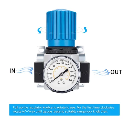 Miniatura 4 de NANPU Regulador de aire de alta presión NPT de 1/2" con manómetro protegido de acero, 141-SCFM 230Psi (LR-04)