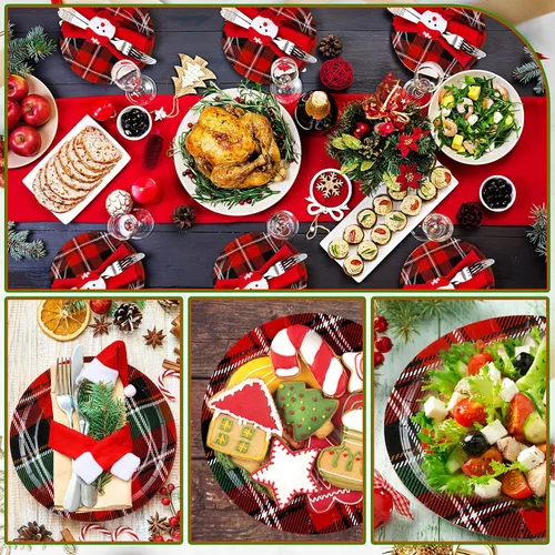 Miniatura 5 de Shellwei 100 platos de papel de Navidad de 7 pulgadas, platos de fiesta de Navidad a granel desechables para suministros de fiesta de Navidad
