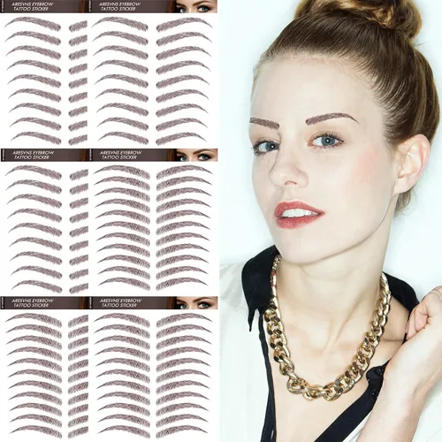 Aresvns Tatuaje de cejas 66 pares, marrón rojizo (color chocolate) tatuaje falso realista, 12 formas de cejas, cejas 4D impermeables, calcomanías de
