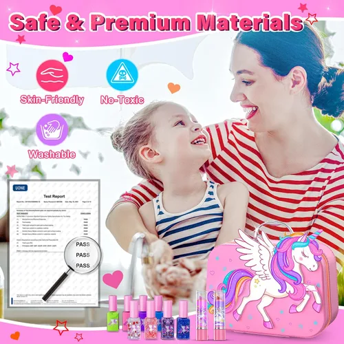 Miniatura 5 de Juego de Esmalte de Uñas para Niñas Juguetes, Kit de Arte de Uñas Lavable de Secado Rápido para Niños Pequeños con Secador de Enfriamiento por Aire