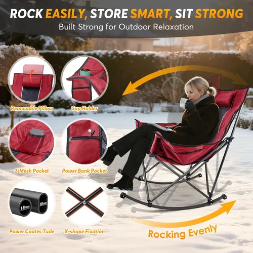 Miniatura 4 de Suteck Silla mecedora con calefacción, sillas de campamento acolchadas totalmente más gruesas para deportes al aire libre con 3 niveles de calor