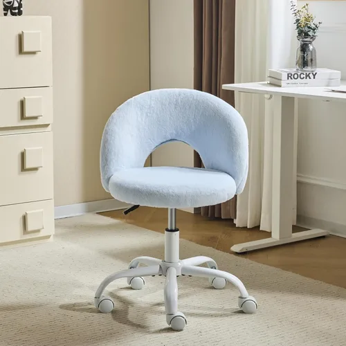 Miniatura 9 de VINGLI Silla de tocador pequeña con ruedas para niñas. Bonita silla de escritorio de oficina moderna de altura ajustable sin brazos. Silla giratoria