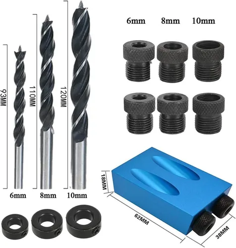 Miniatura 5 de Kit de plantilla de agujero de bolsillo de 14 piezas - Guías de carpintería, herramienta de ángulo de junta, localizador de carpintería - 15°