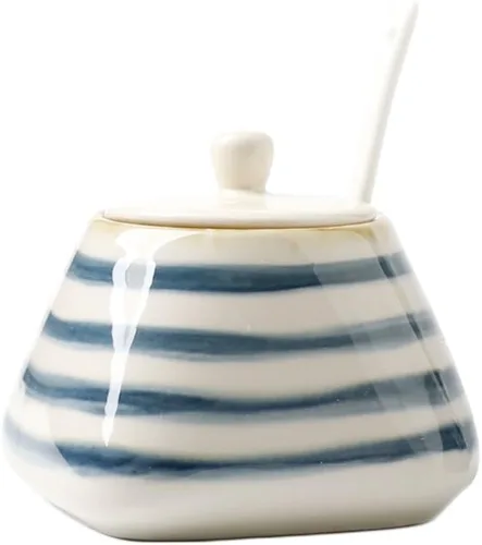 CHOOLD Tarro de especias de cerámica pintado a mano vintage con tapa, cuchara, caja de condimentos, condimentos, estantes de especias para cocina,