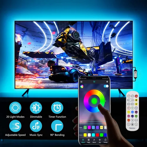 Miniatura 2 de Retroiluminación de TV, tira de luces LED RGB para computadora PC, 9.8 pies/9.8 ft detrás de TV, sincronización de música y función de temporizador