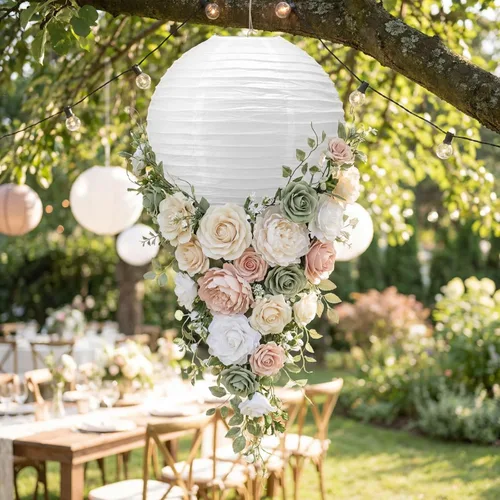 Miniatura 2 de Glooglitter 5 linternas grandes de papel blanco de 18 pulgadas, lámpara de papel redonda de luna china, lámparas japonesas gigantes colgantes