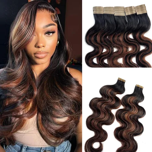 Miniatura 39 de Extensiones de cabello cosidas de cabello humano real, balayage de negro brillante a rubio dorado, paquete de extensiones de cabello humano