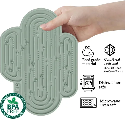 Miniatura 6 de OHMO - Alfombrilla para lamer cactus para perros y gatos (paquete de 2) Comedero lento para mascotas fácil de limpiar con ventosas, almohadilla