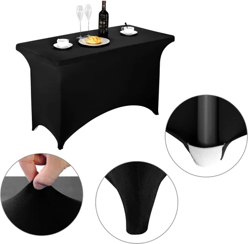 Miniatura 4 de LZY Mantel de mesa elástico ajustable de elastano para mesa plegable de 4, 6 o 8 pies, mantel rectangular de cóctel, perfecto para fiestas o Negro
