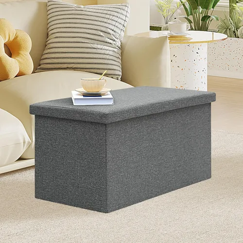 Miniatura 2 de PINPLUS Banco Otomán de Almacenamiento Plegable con Bandeja de Tapa, Mesa de Centro Otomán de 30 pulgadas Silla de Cubo Gris Taburete Reposapiés