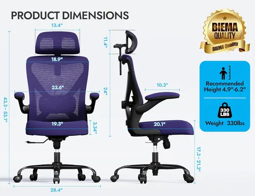 Miniatura 2 de Silla de oficina ergonómica con soporte trasero, silla ergonómica para computadora, sillas de escritorio de oficina en casa, asiento ancho de 330