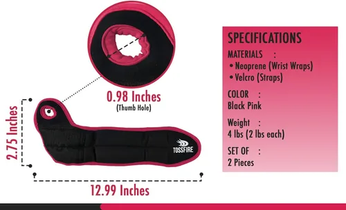 Miniatura 6 de Comfecto Wrist Weights with Thumb Loops Lock, 1lb*2 2lbs*2 for Running, Strength Training, Walking, Exercises, Gym, Cardio, Men, Women Rosa