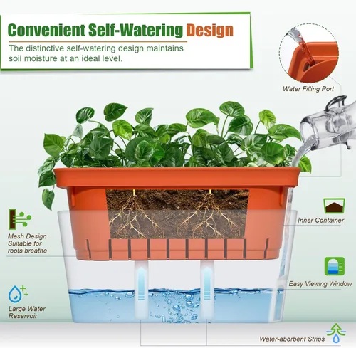 Miniatura 2 de OurWarm Juego de 3 macetas de hierbas de riego automático para alféizar de ventana, macetas de jardín de hierbas de interior de 10.5 pulgadas