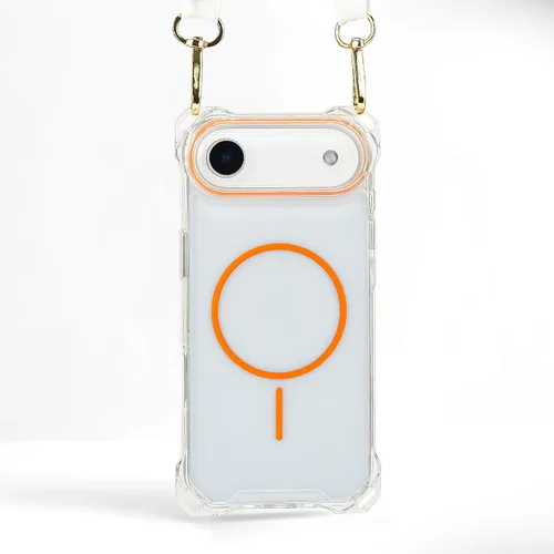 Miniatura 33 de Funda Magnética Cruzada para iPhone 17 Pro, Naranja, Marco Suave Magnético Transparente PC Trasero A Prueba de Golpes Funda Protectora para Teléfono