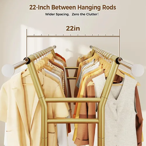 Miniatura 3 de HYSEYY Heavy Duty Clothes Rack, Rolling Clothing Rack for Hanging Clothes with Shelves Load 700LBS,Portable Garment Wardrobe Closet Rack with Wheels