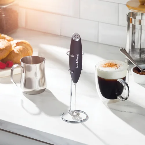 Miniatura 2 de Potente espumador de leche de mano, mini varita espumadora de leche, mezclador de bebidas de acero inoxidable con pilas, soporte para espumador