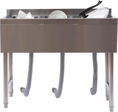 Miniatura 16 de Juego de fregadero de acero inoxidable 304 comercial con grifo para garaje, restaurante, cocina, lavandería, al aire libre, 47.2 pulgadas de ancho x