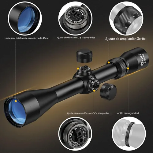 Miniatura 2 de CVLIFE 3-9x40 Optics R4 Reticle Crosshair Alcance con monturas de alcance Negro