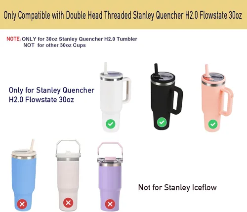 Miniatura 3 de Paquete de 2 vasos de repuesto de 30 onzas con tapa abatible con popote para Stanley Quencher, tapa a prueba de fugas para vaso Stanley-H2.0