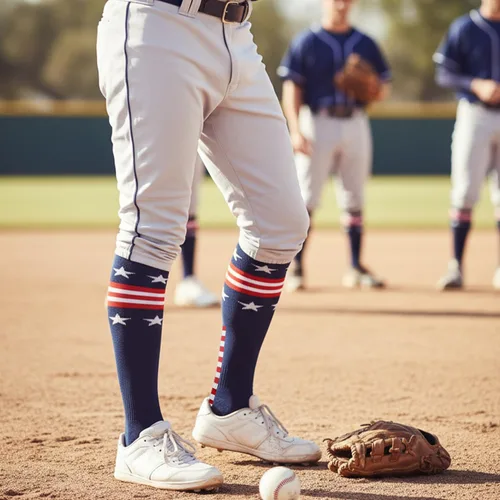 Miniatura 2 de Calcetines deportivos hasta la rodilla con bandera americana para béisbol, fútbol, sóftbol, fútbol