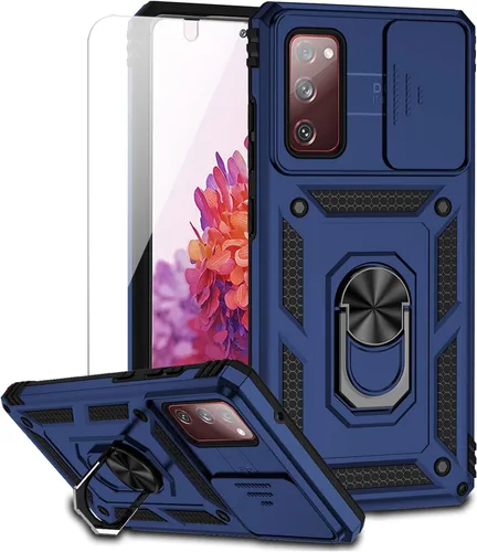 Miniatura 16 de Funda para Samsung Galaxy S20 FE 5G con cubierta para lente de cámara, protector de pantalla HD, soporte de anillo magnético probado contra caídas