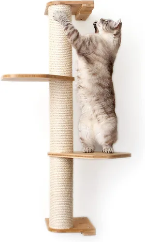 Miniatura 13 de Catastrophic Creations - Rascador de pared para gatos de 3 niveles con estantes para gatos, poste rascador de bambú y sisal para gatos, postes Bambú