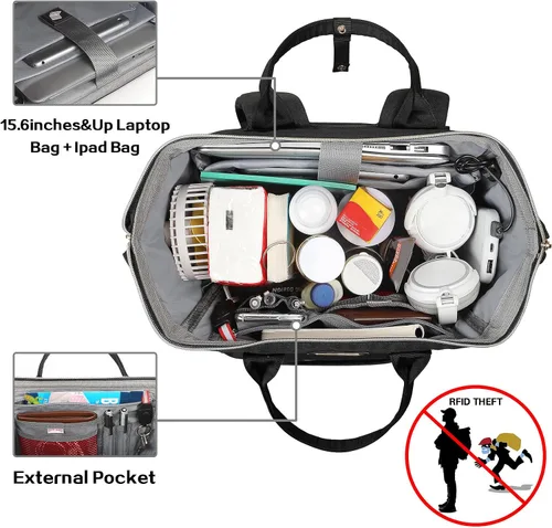 Miniatura 4 de Mochila Bolsa de Almuerzo, Mochila Refrigeradora Aislada Caja de Almuerzo Mochila para Laptop con Puerto USB para Mujeres y Hombres, Negro, Mochilas
