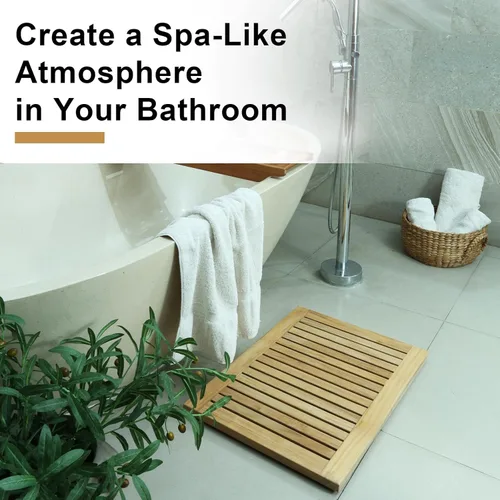Miniatura 3 de StrongTek Tapete de ducha de teca de 24 pulgadas, resistente al agua, antideslizante, fácil de limpiar, para seguridad y durabilidad, ideal