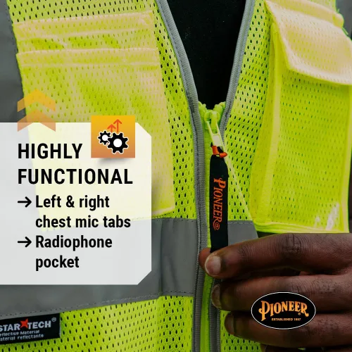 Miniatura 4 de Pioneer Chaleco de seguridad de alta visibilidad para hombres y mujeres - Malla reflectante y refrescante - 8 bolsillos - Clase 2 - Construcción