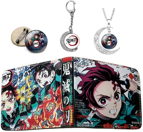 Anime Demonio Slayer Cartera de cuero hombres y mujeres historieta cómics corto cartera monedero bolsillo tarjeta caso