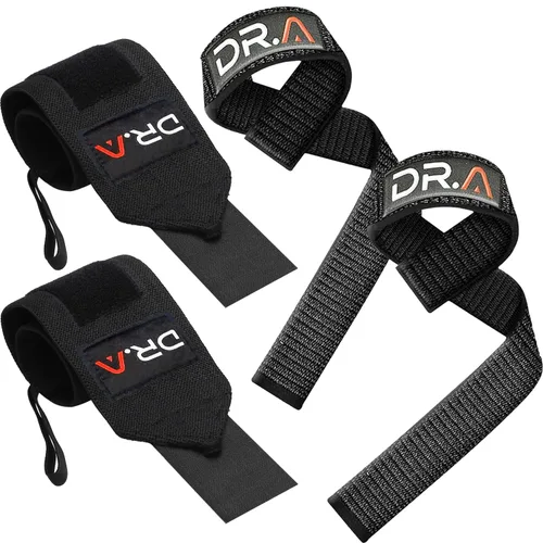 Miniatura 9 de Dr. Arthritis Paquete de muñequeras de gimnasio y correas de muñeca para levantamiento de pesas (2 pares), correas de entrenamiento de alta Negro
