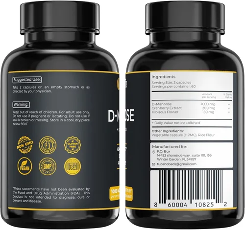 Miniatura 6 de Tratamientos de infección del tracto urinario D Manosa 1000 mg Cápsulas - Potentes píldoras de D-manosa y arándano con extracto de hibisco - Control