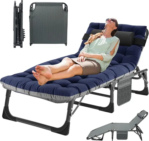Miniatura 18 de MOPHOTO Silla de Descanso Plegable de 5 Posiciones, Catre Plegable, Silla de Descanso Portátil para Exteriores para Bronceado Solar, Perfecta
