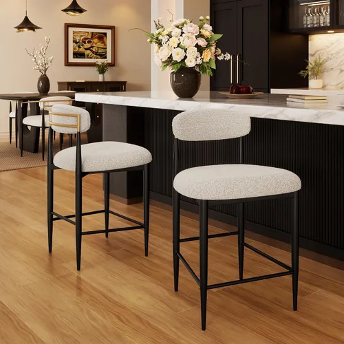 Miniatura 8 de Morden Fort Juego de 2 taburetes de bar de altura de mostrador, modernos taburetes tapizados con respaldo alto y patas de metal negro, sillas