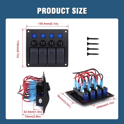 Miniatura 2 de Panel de Interruptores Marinos de 4 Posiciones Impermeable, Panel de Interruptores Basculantes de Barco Impermeable 12V/24 voltios Interruptor