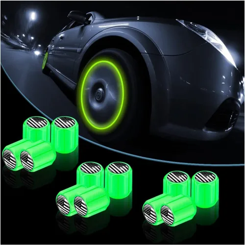 Miniatura 16 de 12 tapones fluorescentes para válvulas de neumáticos, resistentes a la corrosión, para automóvil, con forma de calavera iluminada luminosa que